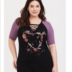 Torrid Black Floral Heart Raglan Tunic